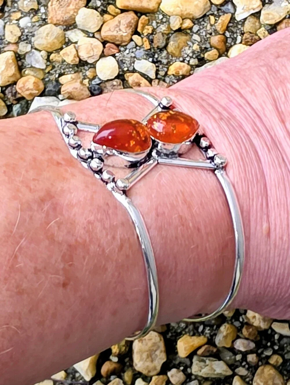 Baltic Amber Cuff Bracelet In 925 Sterling Silver (Adjustable)